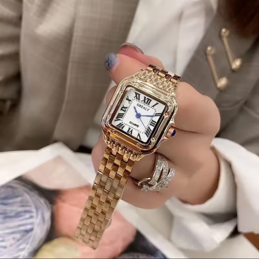 Panthere Classic Rectangle Stainless Steel Gold Watch